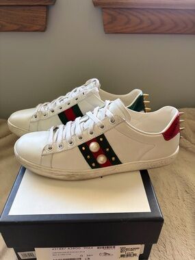 Gucci Ace Sneakers with Pearl & Spike Detail